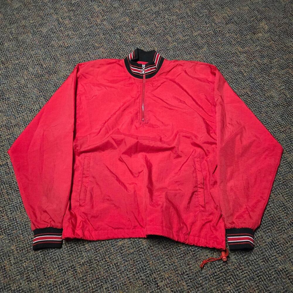 Vtg 90s CHAMPION Chicago Bulls Colorway Stripe 1/4 Zip Windbreaker Jacket Red XL
